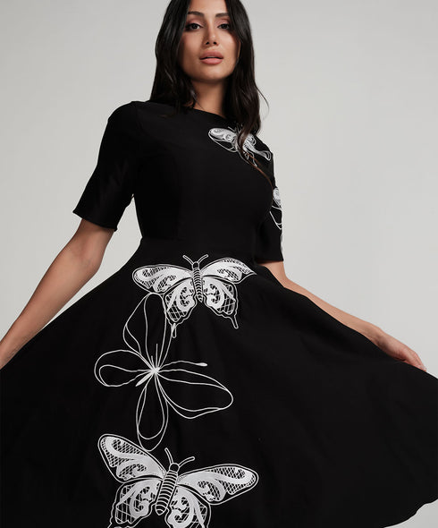 Butterfly Embroidered Short Sleeve Dress